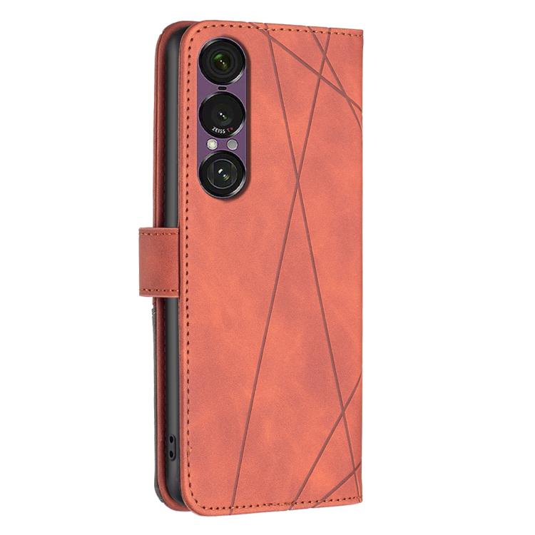 For Sony Xperia 1 VII Magnetic Buckle Rhombus Texture Leather Phone Case