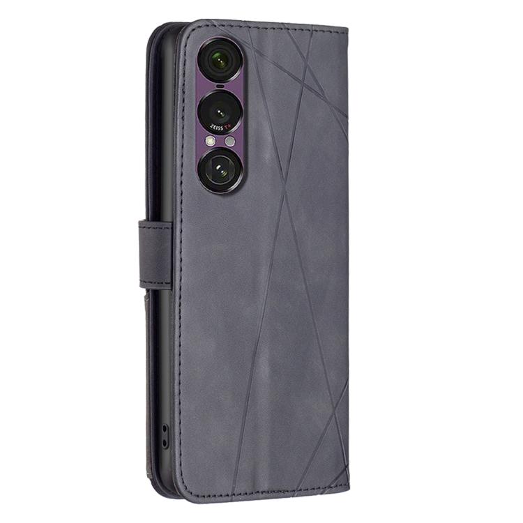 For Sony Xperia 1 VII Magnetic Buckle Rhombus Texture Leather Phone Case