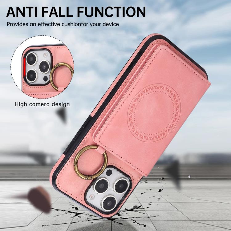 For iPhone 16 Pro Max Car Magnetic Ring Buckle Card Bag Phone Case with Lanyard