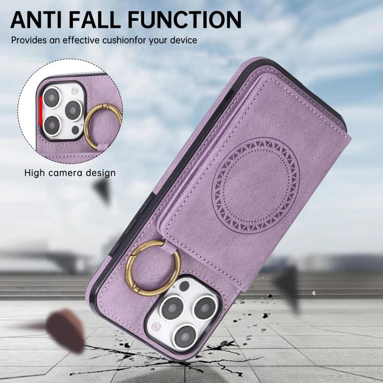 For iPhone 16 Pro Max Car Magnetic Ring Buckle Card Bag Phone Case with Lanyard