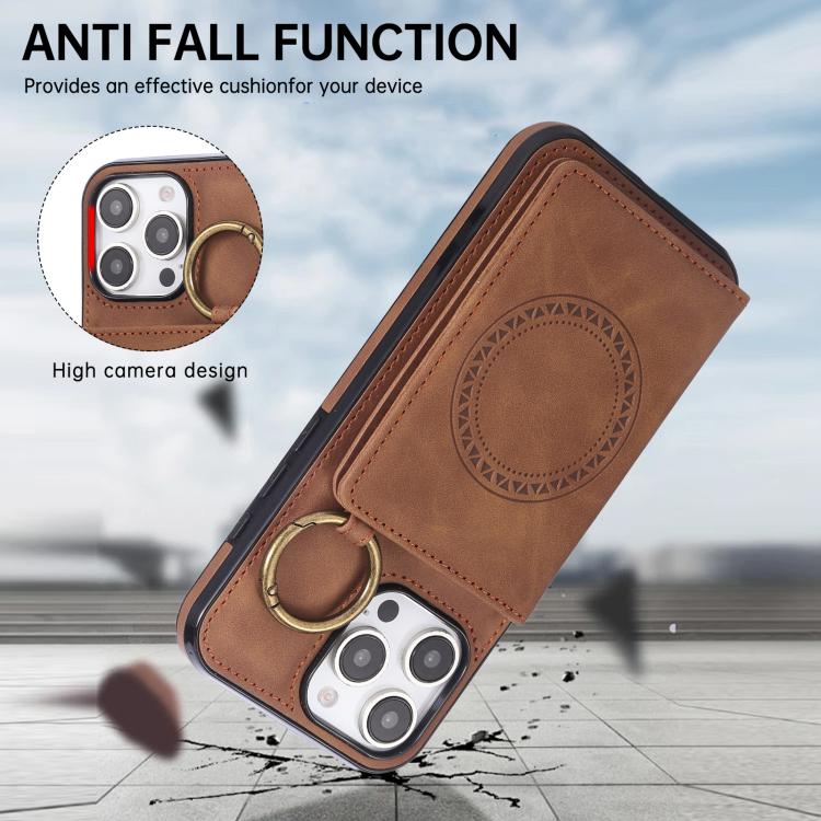 For iPhone 16 Pro Max Car Magnetic Ring Buckle Card Bag Phone Case with Lanyard