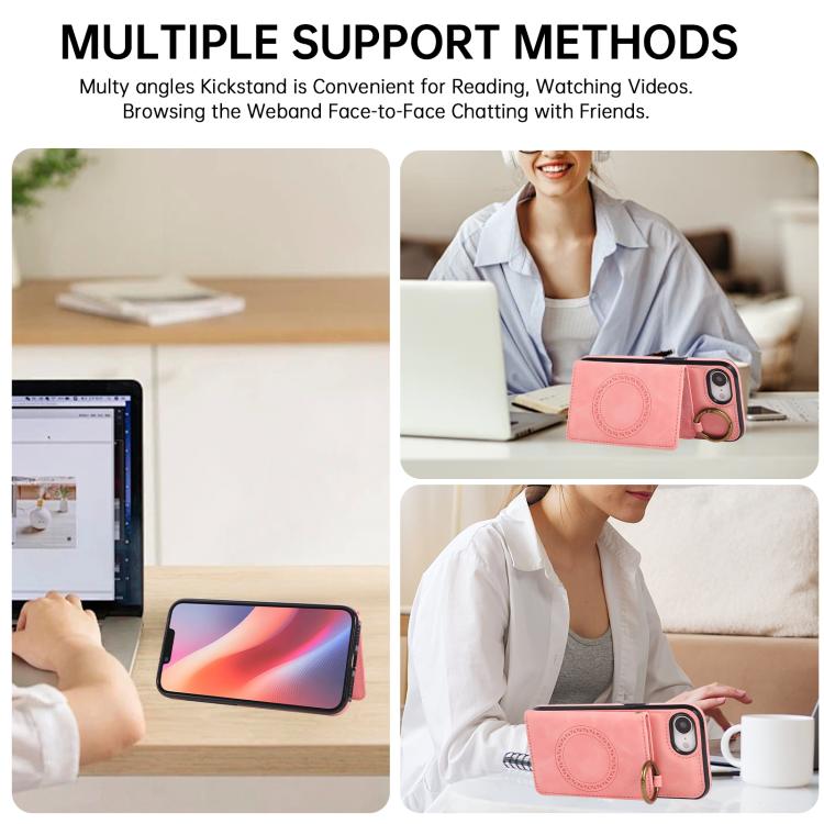 For iPhone 17e / 16e Car Magnetic Ring Buckle Card Bag Phone Case with Lanyard