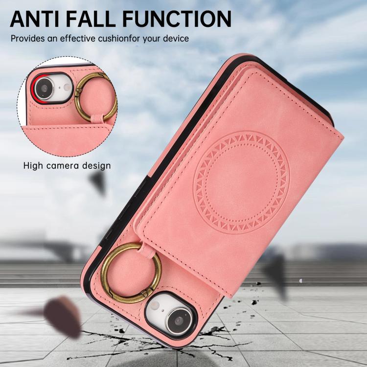 For iPhone 17e / 16e Car Magnetic Ring Buckle Card Bag Phone Case with Lanyard