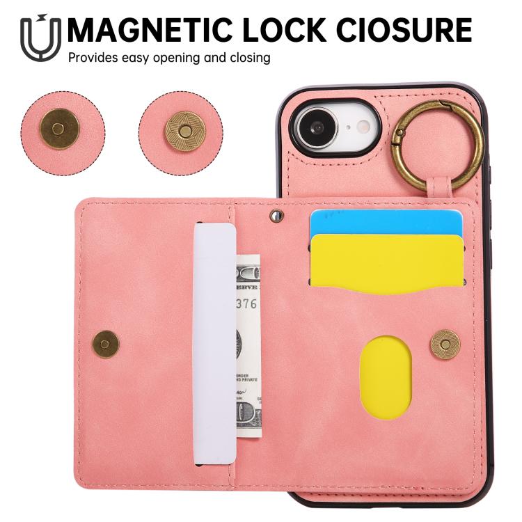 For iPhone 17e / 16e Car Magnetic Ring Buckle Card Bag Phone Case with Lanyard