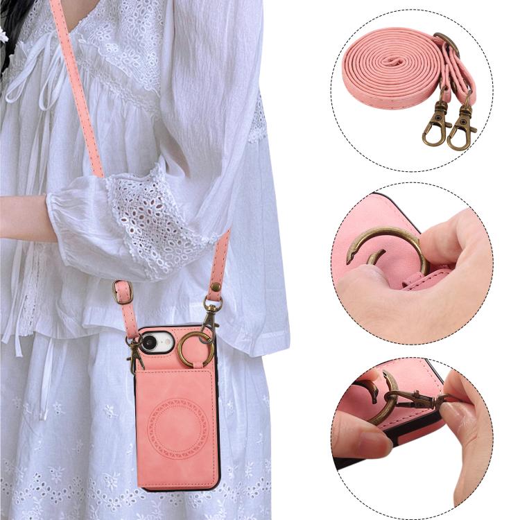 For iPhone 17e / 16e Car Magnetic Ring Buckle Card Bag Phone Case with Lanyard