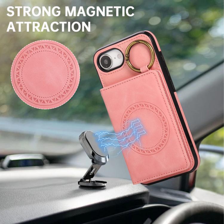 For iPhone 17e / 16e Car Magnetic Ring Buckle Card Bag Phone Case with Lanyard