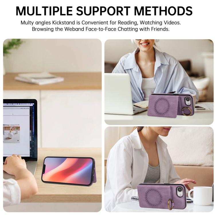 For iPhone 17e / 16e Car Magnetic Ring Buckle Card Bag Phone Case with Lanyard