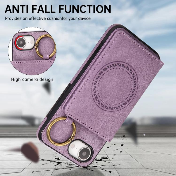 For iPhone 17e / 16e Car Magnetic Ring Buckle Card Bag Phone Case with Lanyard