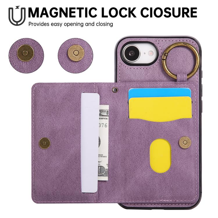 For iPhone 17e / 16e Car Magnetic Ring Buckle Card Bag Phone Case with Lanyard