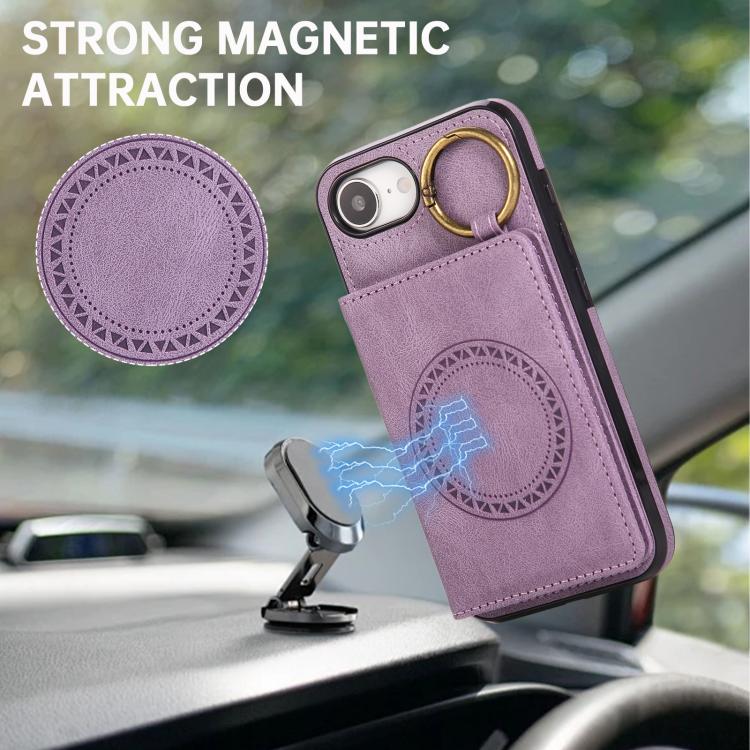 For iPhone 17e / 16e Car Magnetic Ring Buckle Card Bag Phone Case with Lanyard