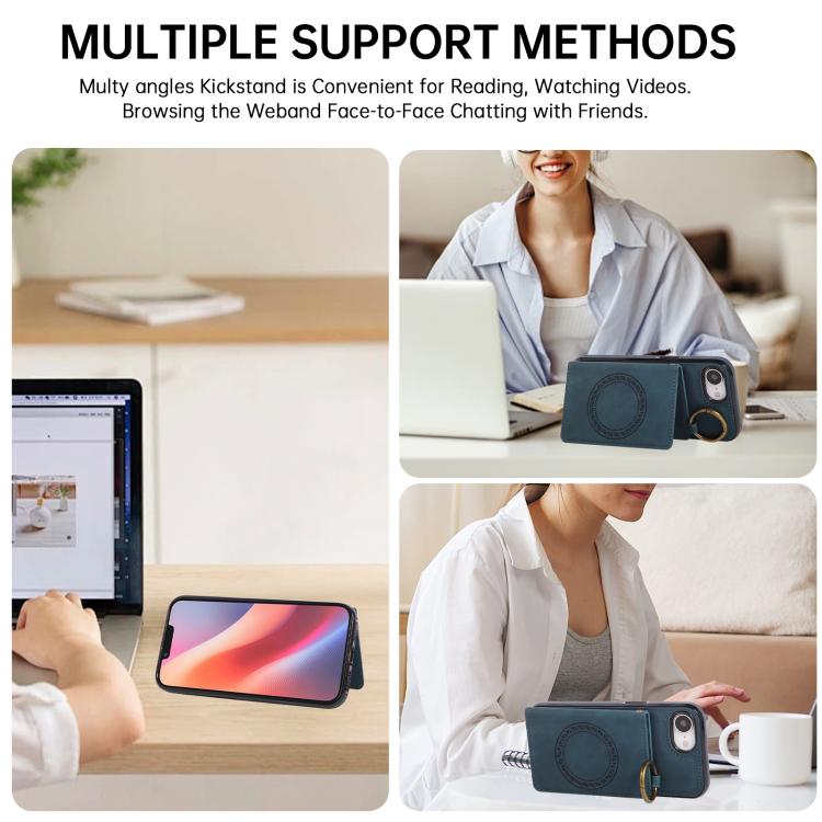 For iPhone 17e / 16e Car Magnetic Ring Buckle Card Bag Phone Case with Lanyard