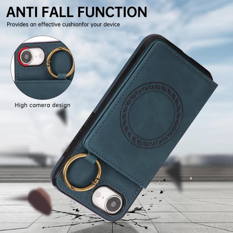 For iPhone 17e / 16e Car Magnetic Ring Buckle Card Bag Phone Case with Lanyard