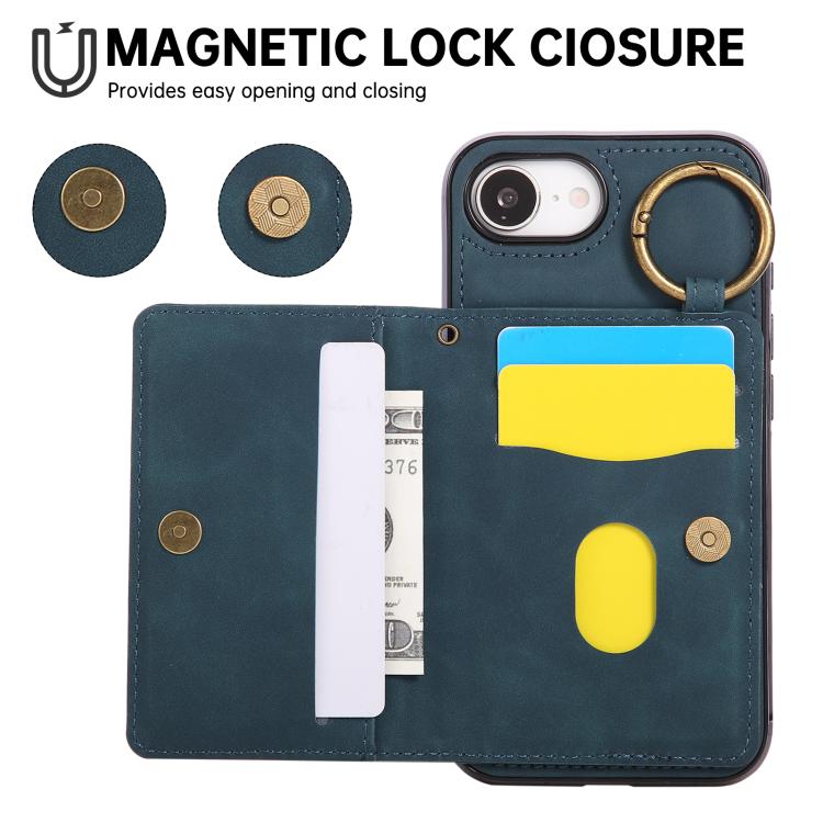 For iPhone 17e / 16e Car Magnetic Ring Buckle Card Bag Phone Case with Lanyard