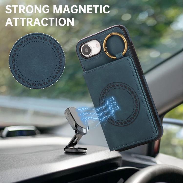 For iPhone 17e / 16e Car Magnetic Ring Buckle Card Bag Phone Case with Lanyard