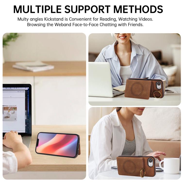 For iPhone 17e / 16e Car Magnetic Ring Buckle Card Bag Phone Case with Lanyard