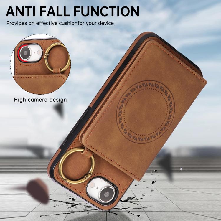For iPhone 17e / 16e Car Magnetic Ring Buckle Card Bag Phone Case with Lanyard