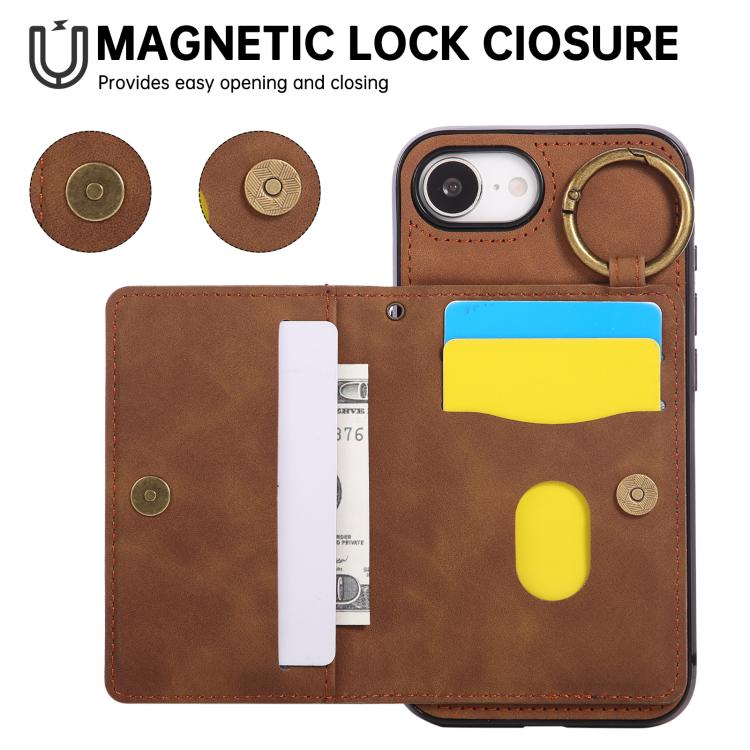 For iPhone 17e / 16e Car Magnetic Ring Buckle Card Bag Phone Case with Lanyard