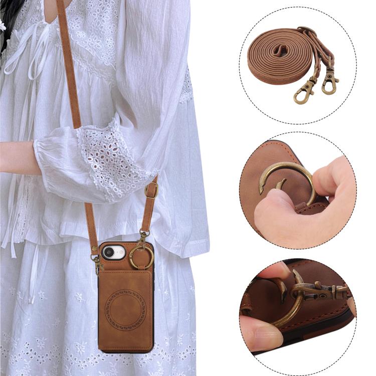 For iPhone 17e / 16e Car Magnetic Ring Buckle Card Bag Phone Case with Lanyard