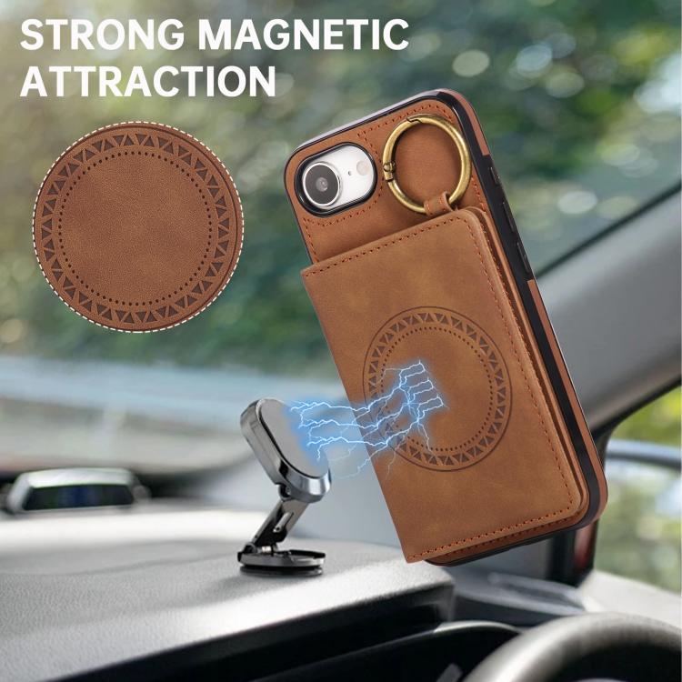 For iPhone 17e / 16e Car Magnetic Ring Buckle Card Bag Phone Case with Lanyard