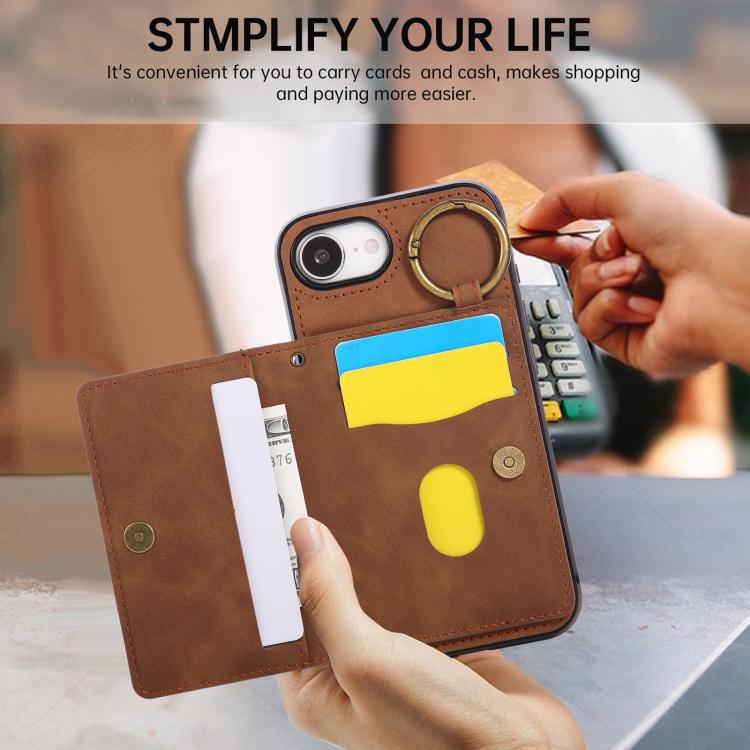 For iPhone 17e / 16e Car Magnetic Ring Buckle Card Bag Phone Case with Lanyard