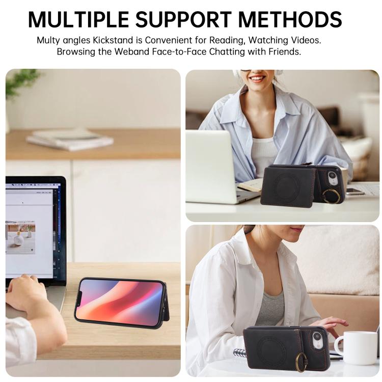 For iPhone 17e / 16e Car Magnetic Ring Buckle Card Bag Phone Case with Lanyard