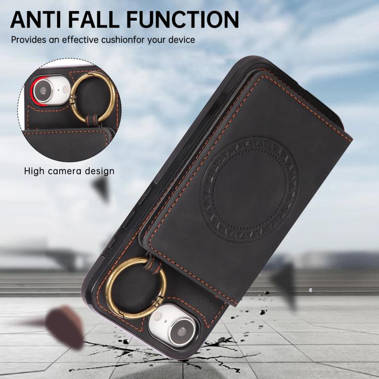 For iPhone 17e / 16e Car Magnetic Ring Buckle Card Bag Phone Case with Lanyard