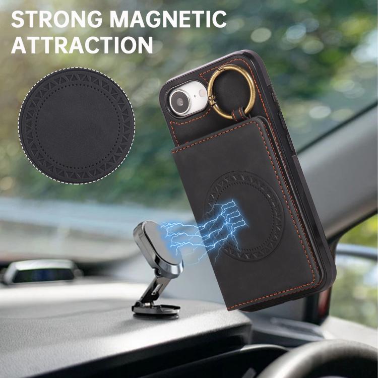 For iPhone 17e / 16e Car Magnetic Ring Buckle Card Bag Phone Case with Lanyard