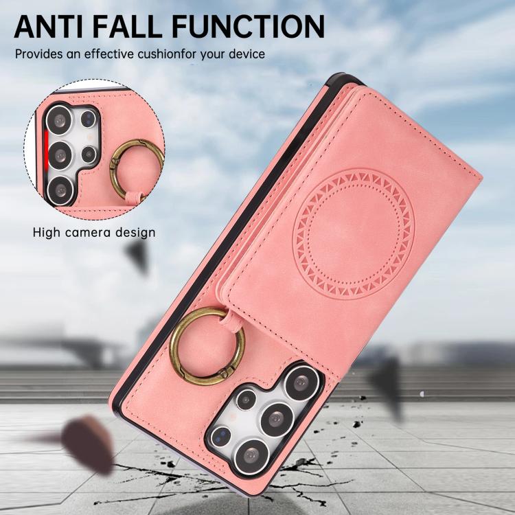 For Samsung Galaxy S25 Ultra 5G Car Magnetic Ring Buckle Card Bag Phone Case with Lanyard