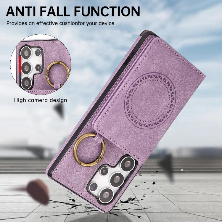 For Samsung Galaxy S25 Ultra 5G Car Magnetic Ring Buckle Card Bag Phone Case with Lanyard