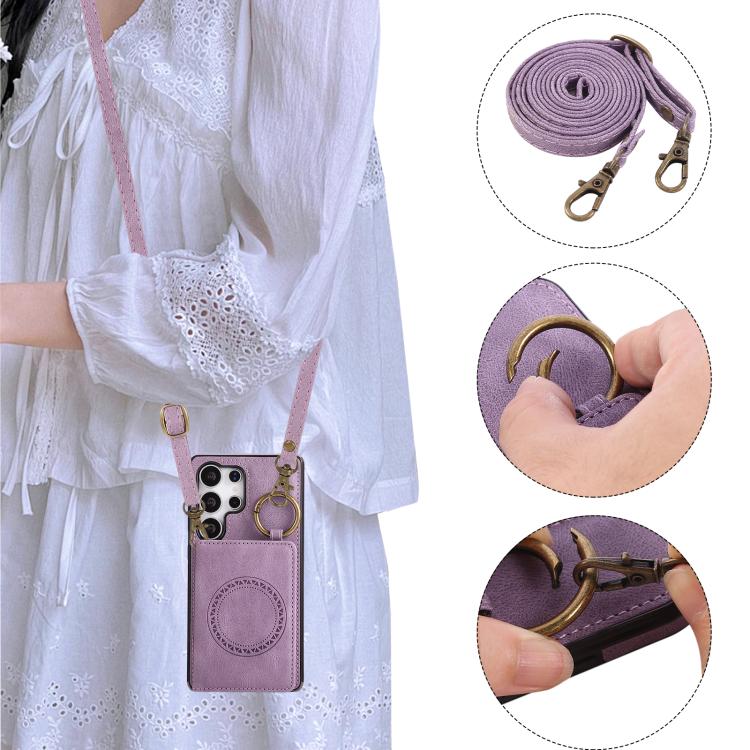For Samsung Galaxy S25 Ultra 5G Car Magnetic Ring Buckle Card Bag Phone Case with Lanyard