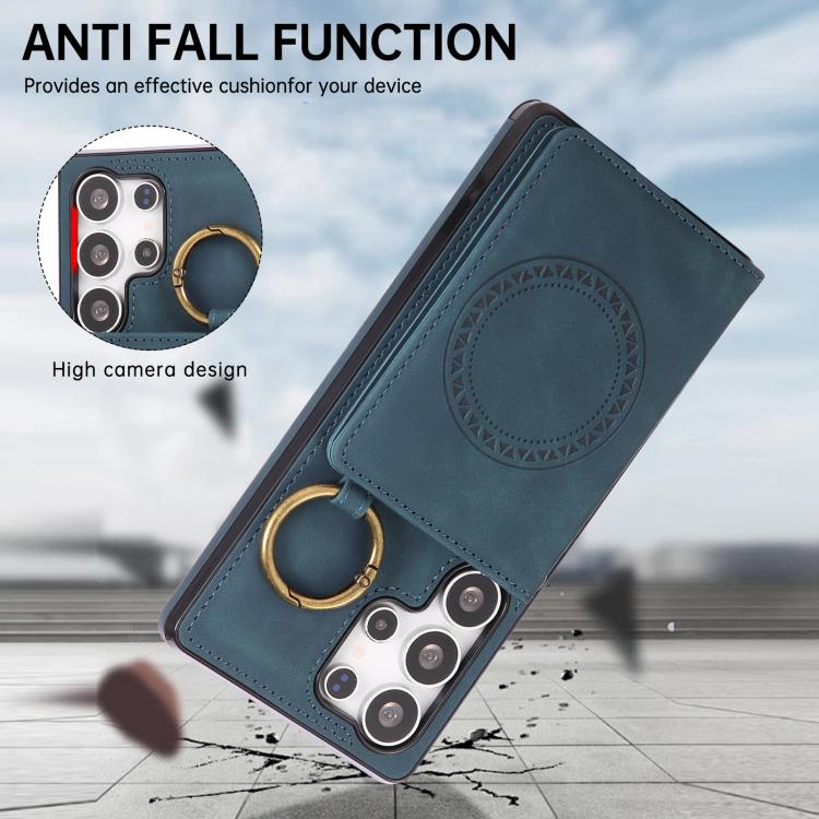 For Samsung Galaxy S25 Ultra 5G Car Magnetic Ring Buckle Card Bag Phone Case with Lanyard