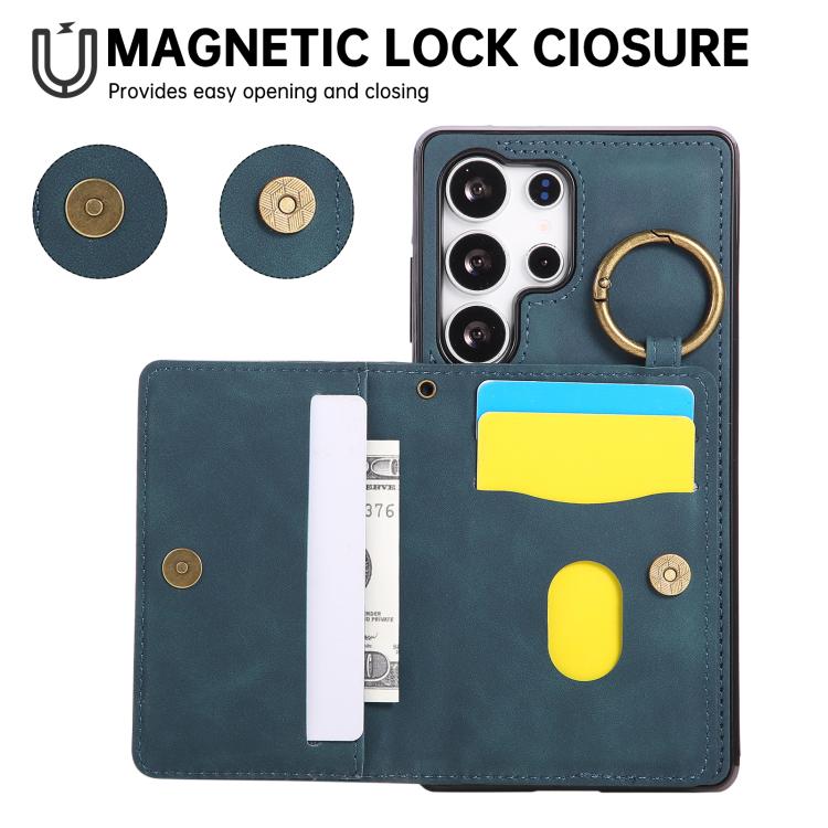 For Samsung Galaxy S25 Ultra 5G Car Magnetic Ring Buckle Card Bag Phone Case with Lanyard