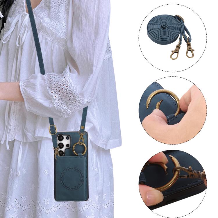 For Samsung Galaxy S25 Ultra 5G Car Magnetic Ring Buckle Card Bag Phone Case with Lanyard