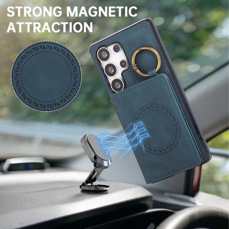 For Samsung Galaxy S25 Ultra 5G Car Magnetic Ring Buckle Card Bag Phone Case with Lanyard