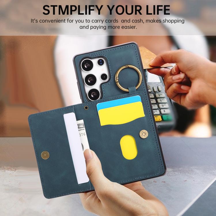 For Samsung Galaxy S25 Ultra 5G Car Magnetic Ring Buckle Card Bag Phone Case with Lanyard
