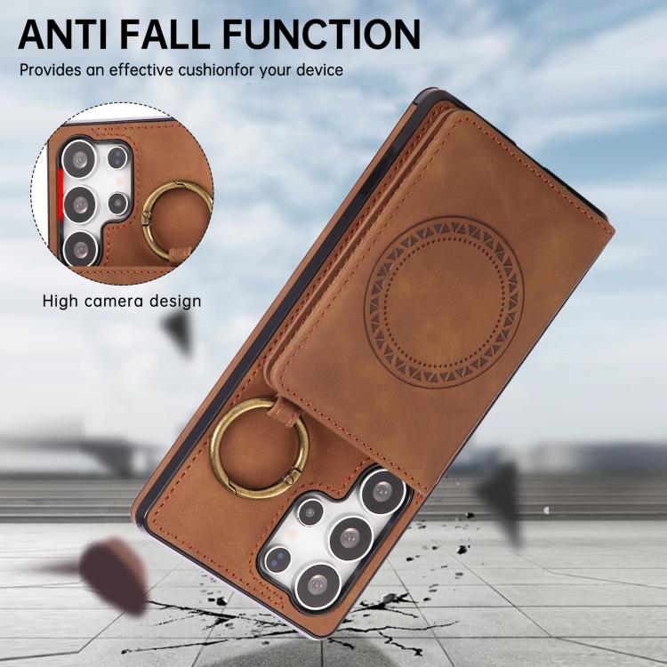 For Samsung Galaxy S25 Ultra 5G Car Magnetic Ring Buckle Card Bag Phone Case with Lanyard