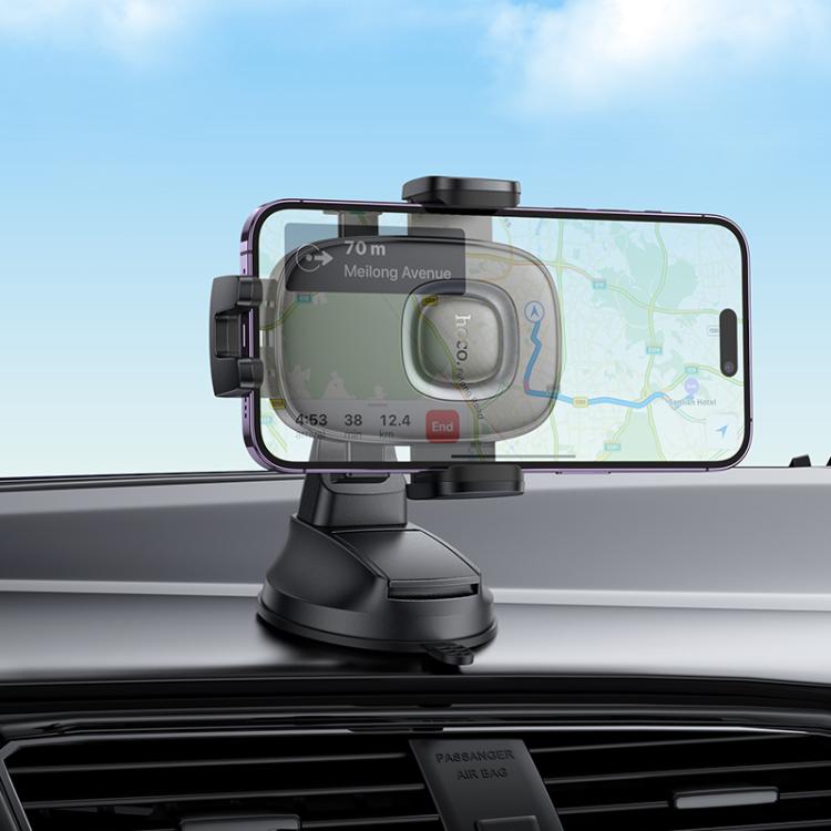 hoco H76 Crown Center Console One-button Car Phone Holder - Black Grey