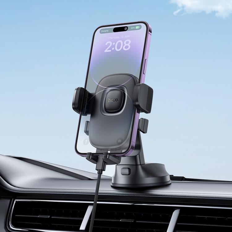 hoco H76 Crown Center Console One-button Car Phone Holder - Black Grey