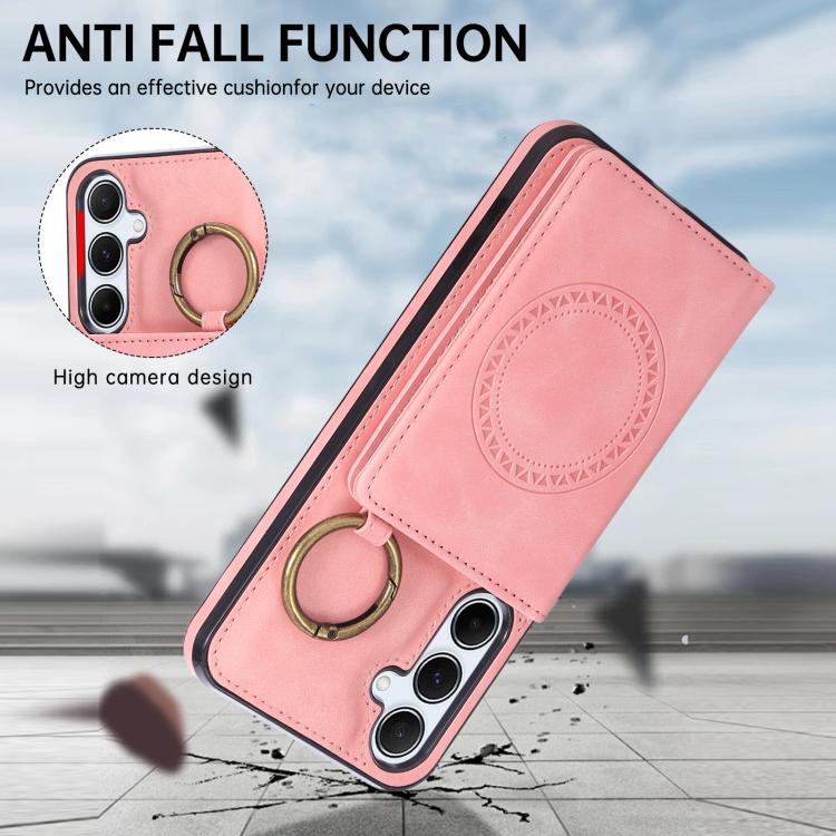 For Samsung Galaxy A55 5G Car Magnetic Ring Buckle Card Bag Phone Case with Lanyard