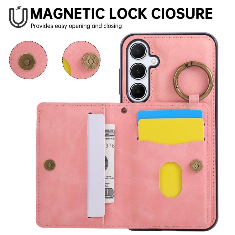For Samsung Galaxy A55 5G Car Magnetic Ring Buckle Card Bag Phone Case with Lanyard