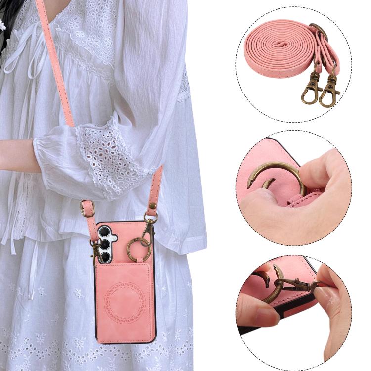 For Samsung Galaxy A55 5G Car Magnetic Ring Buckle Card Bag Phone Case with Lanyard