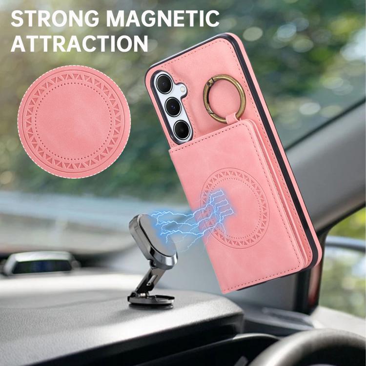 For Samsung Galaxy A55 5G Car Magnetic Ring Buckle Card Bag Phone Case with Lanyard