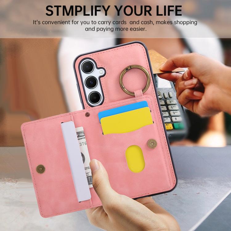 For Samsung Galaxy A55 5G Car Magnetic Ring Buckle Card Bag Phone Case with Lanyard