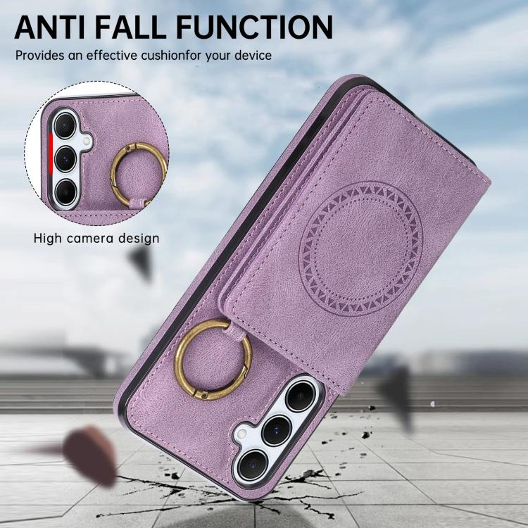 For Samsung Galaxy A55 5G Car Magnetic Ring Buckle Card Bag Phone Case with Lanyard
