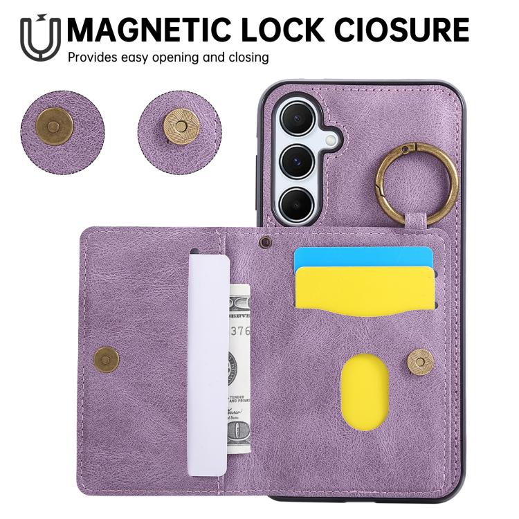 For Samsung Galaxy A55 5G Car Magnetic Ring Buckle Card Bag Phone Case with Lanyard