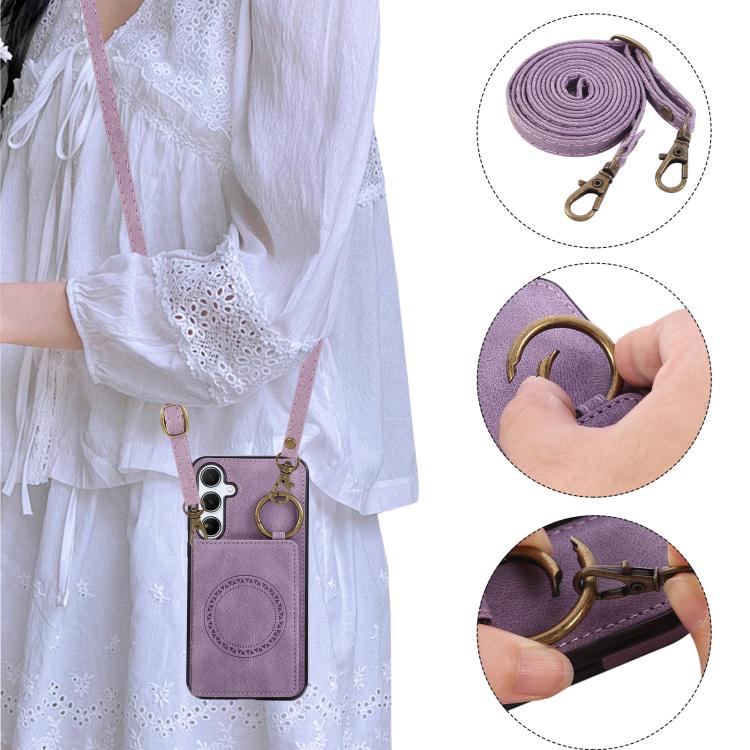 For Samsung Galaxy A55 5G Car Magnetic Ring Buckle Card Bag Phone Case with Lanyard