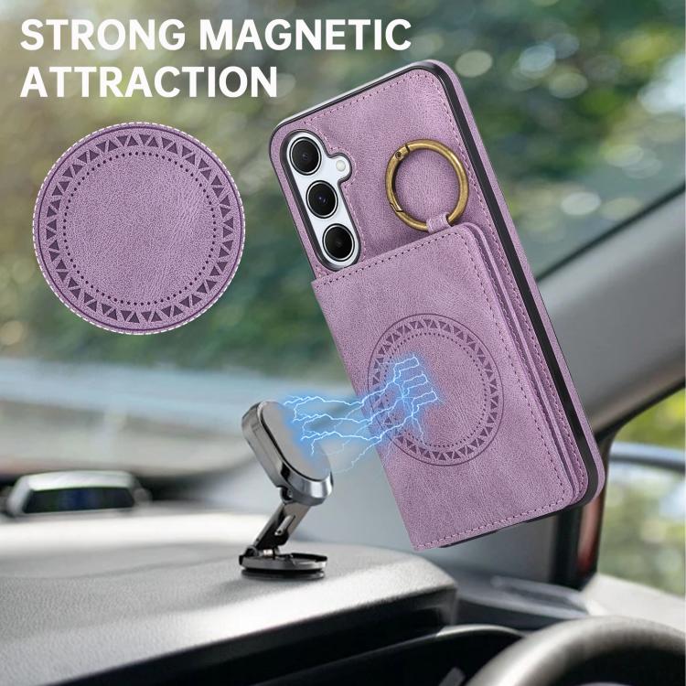 For Samsung Galaxy A55 5G Car Magnetic Ring Buckle Card Bag Phone Case with Lanyard