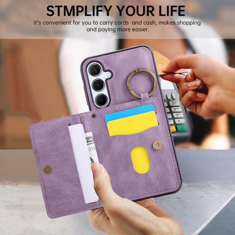 For Samsung Galaxy A55 5G Car Magnetic Ring Buckle Card Bag Phone Case with Lanyard