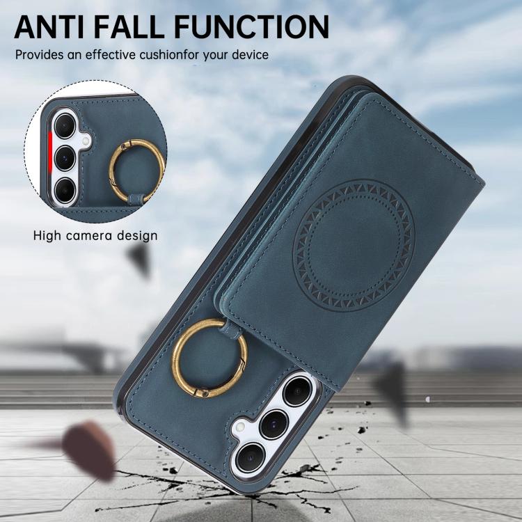 For Samsung Galaxy A55 5G Car Magnetic Ring Buckle Card Bag Phone Case with Lanyard