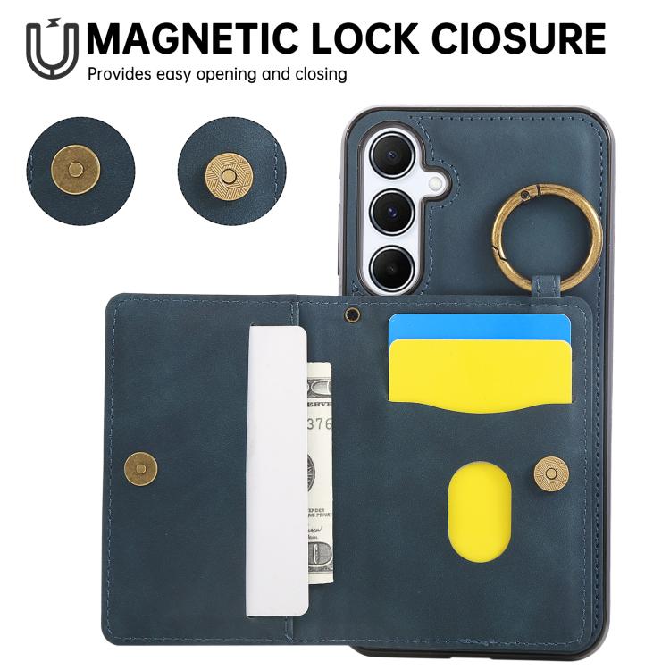 For Samsung Galaxy A55 5G Car Magnetic Ring Buckle Card Bag Phone Case with Lanyard